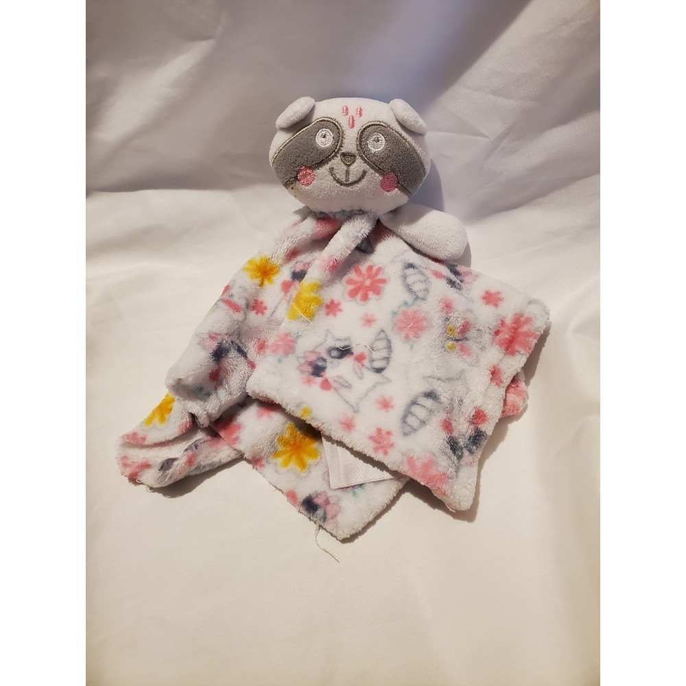 Le Bebe Favorite Racoon Lovey Baby Blanket Security‎ Pink White Gray 11" Sq